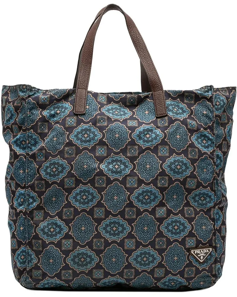 Prada Shopper Tessuto Stampato Tote blau Blau