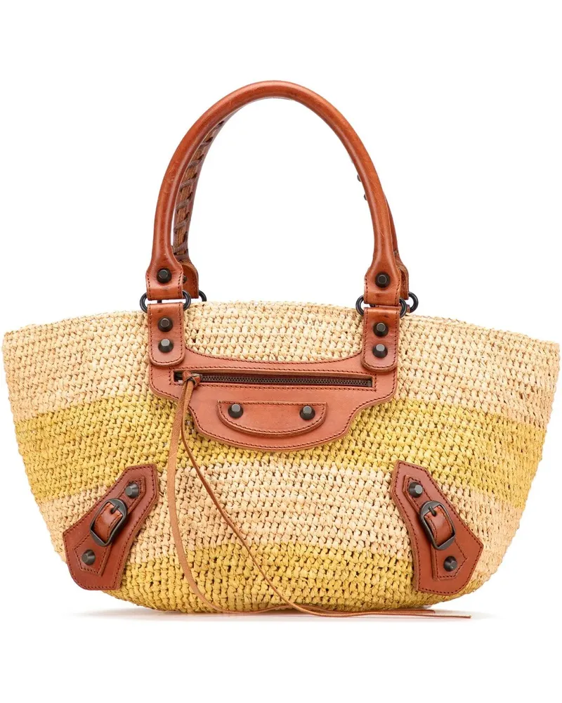 Balenciaga Shopper Raffia Motocross Classic Panier Basket Tote braun Braun