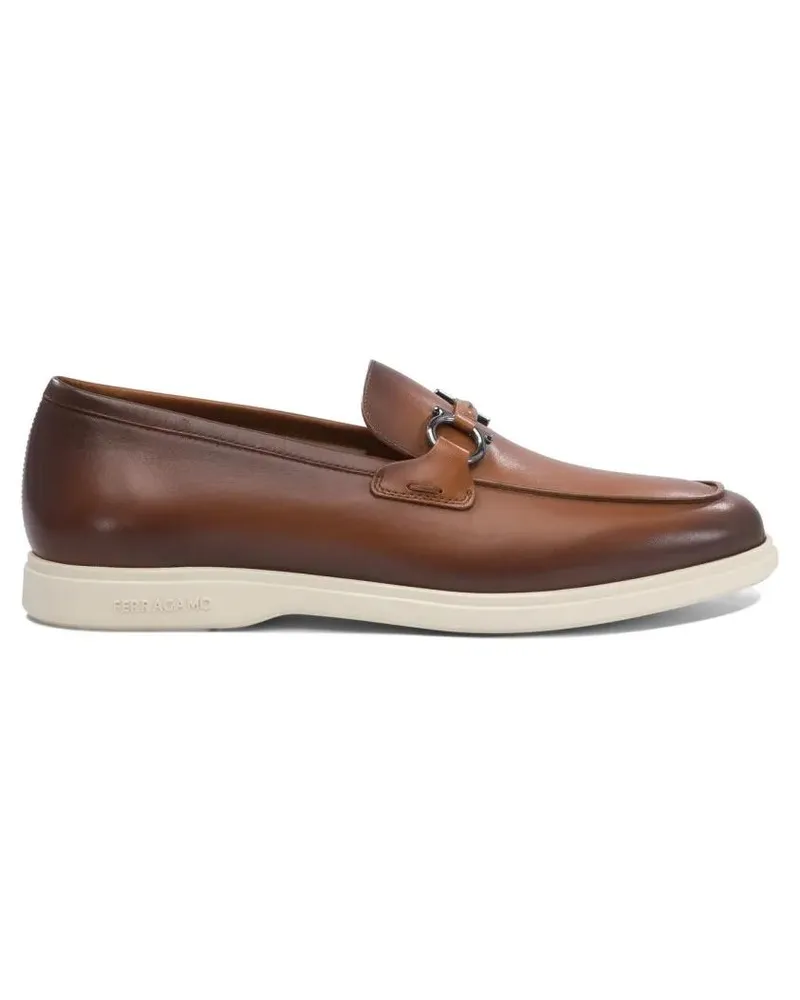 Ferragamo Loafer Brown Leather Loafers With Rubber Sole braun Braun