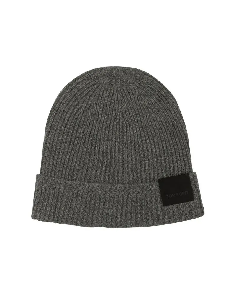 Tom Ford Caps & Mützen Ribbed Cashmere Hat With Folded Cuff grau Grau