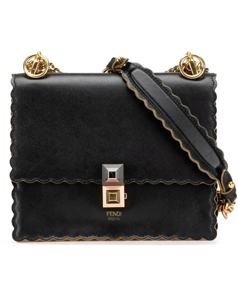 Fendi Hobo Bags Small Scalloped Leather Kan I Crossbody schwarz Schwarz