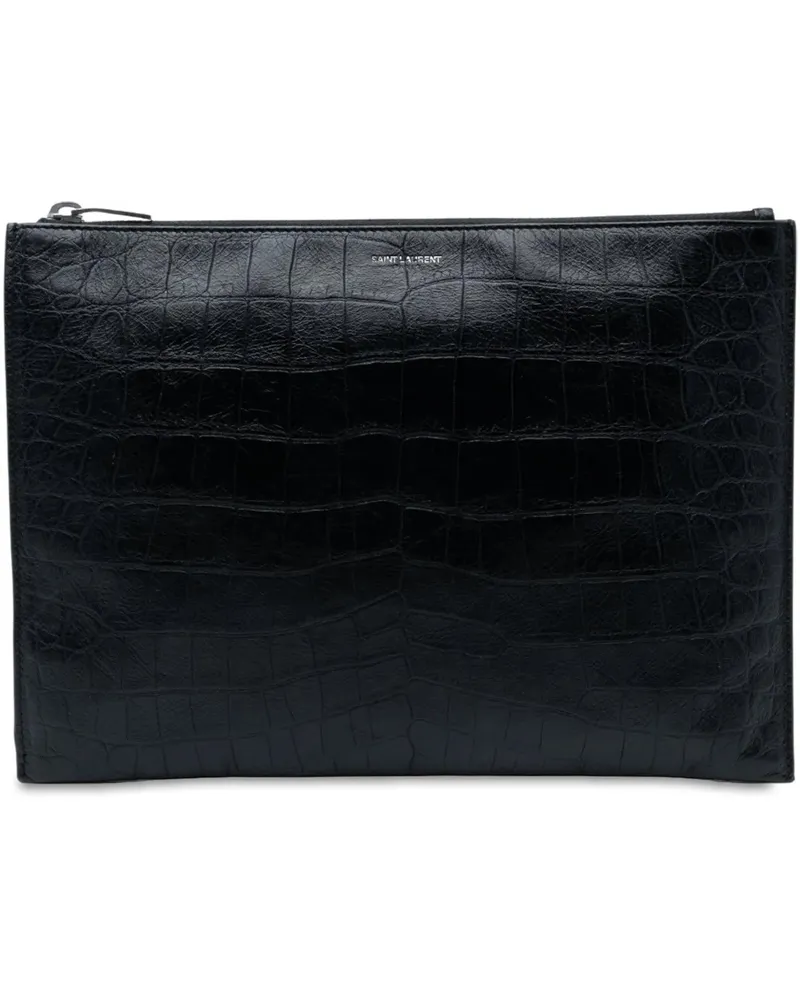 Saint Laurent Clutches Crocodile Embossed Leather Zipped Tablet Holder schwarz Schwarz
