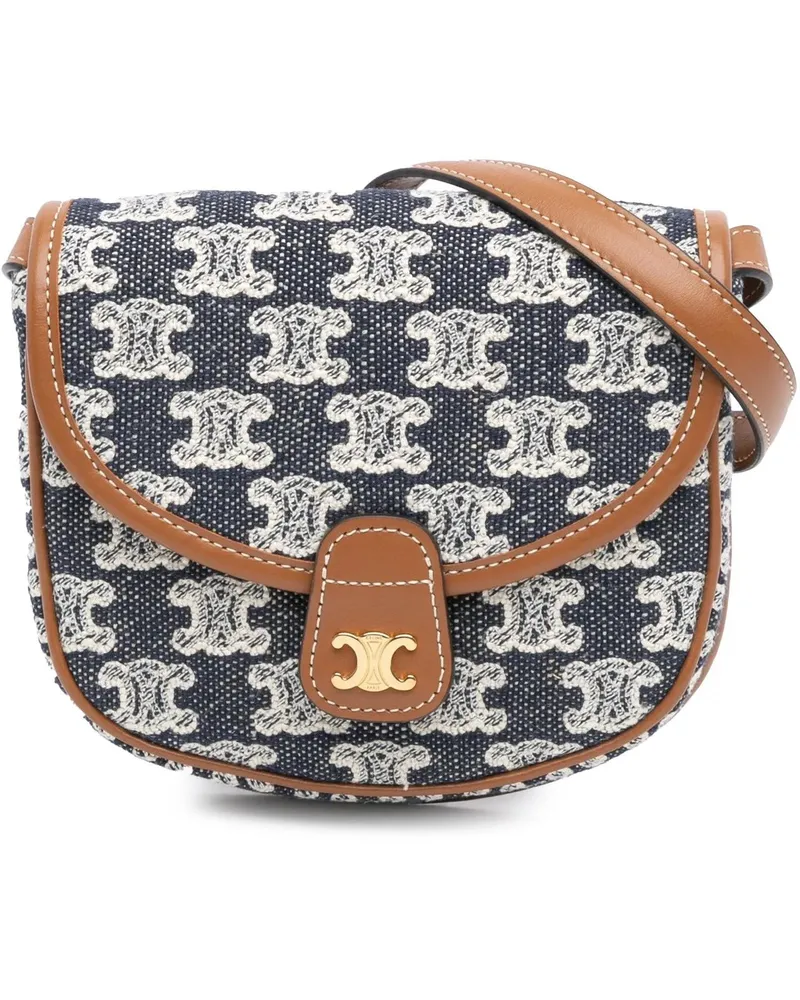 Celine Hobo Bags 2021 Mini Triomphe Embroidered Canvas Besace Cross blau Blau