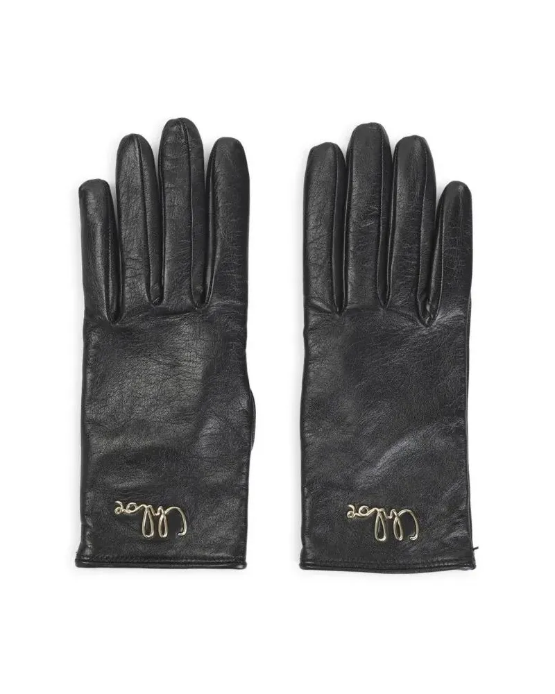 Chloé Handschuhe Black Lamb Leather Gloves With Brass Logo Detail grau Grau