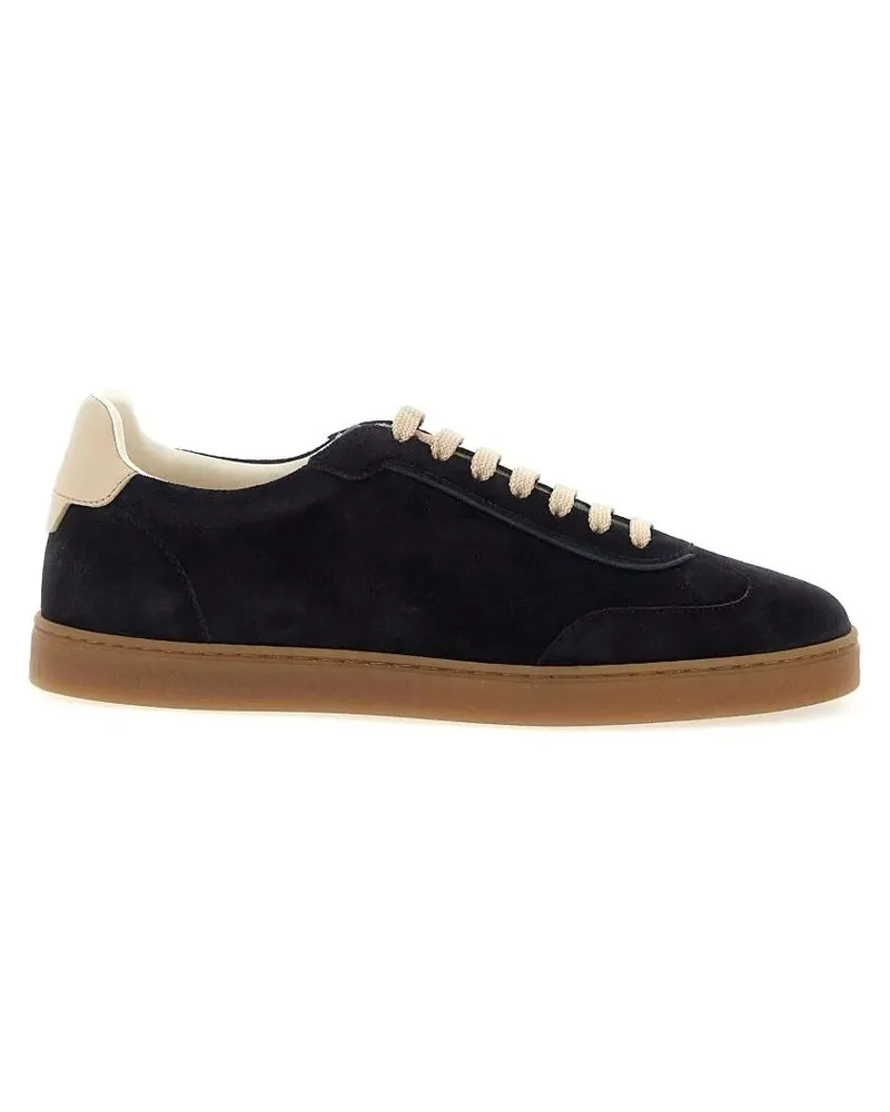 Brunello Cucinelli Low-Top Sneaker Washed Suede Sneakers With Contrast Leather Heel A blau Blau