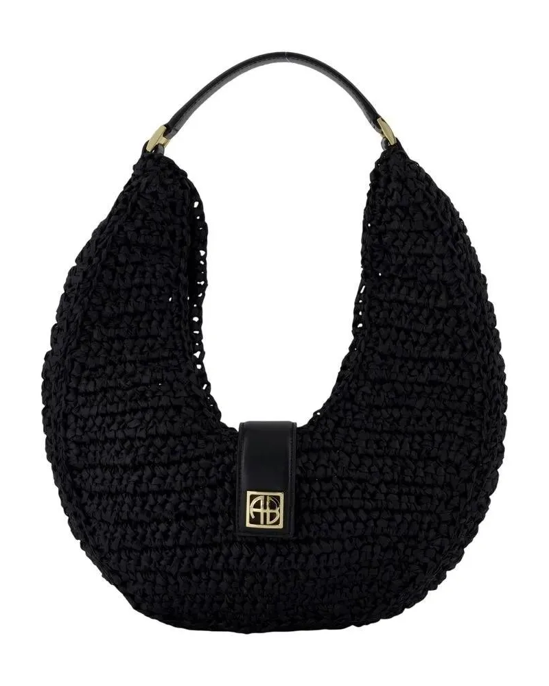 Anine Bing Hobo Bags Lou Monogram Shoulder Bag Black - Canvas - Black schwarz Schwarz