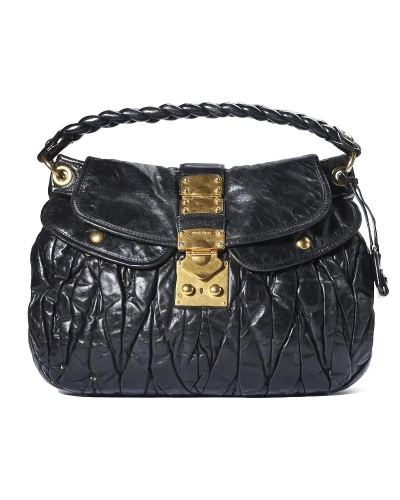 Miu Miu Crossbody Bags Large Textured Black Leather Coffer Handbag schwarz Schwarz