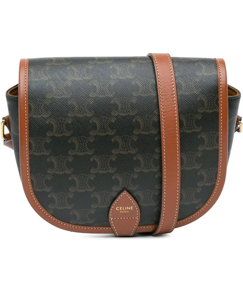 Celine Hobo Bags 2020 Medium Triomphe Coated Canvas Folco Crossbody braun Braun