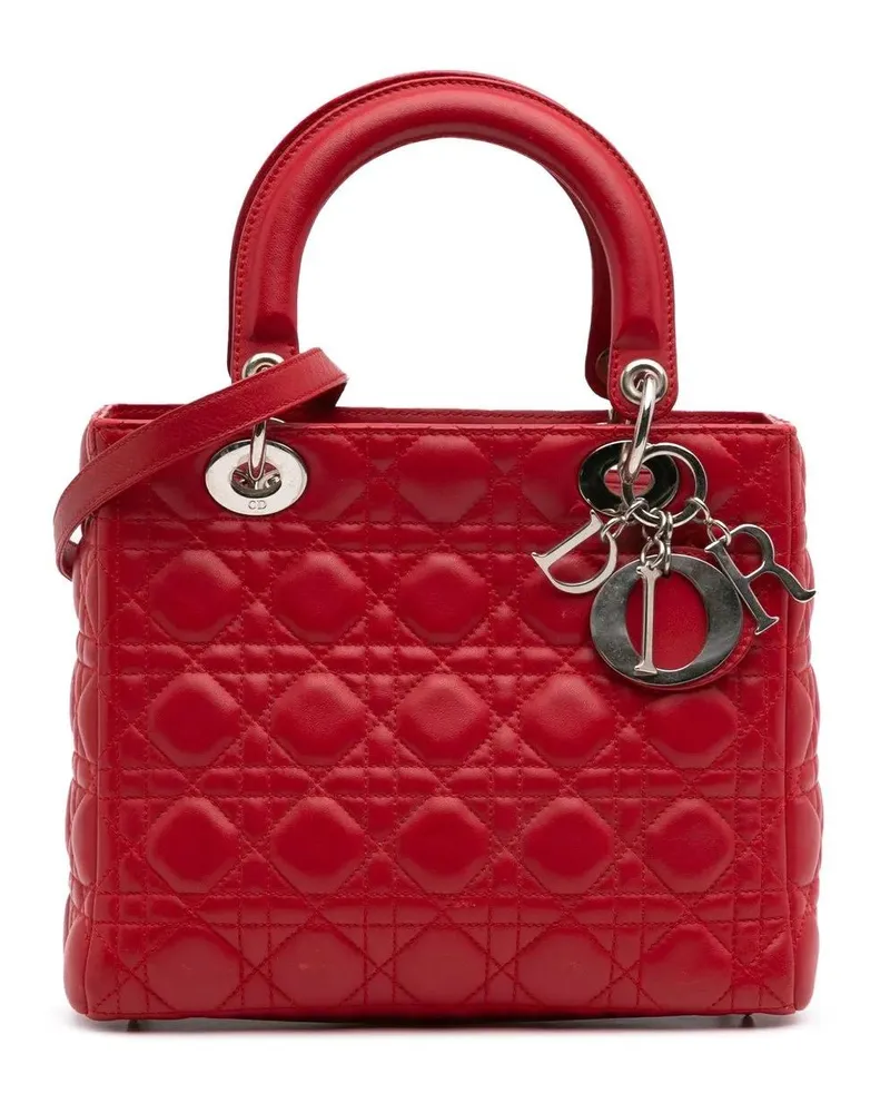 Dior Hobo Bags 2009 Medium Lambskin Cannage Lady Dior rot Rot