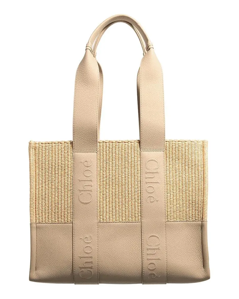 Chloé Tote Paneled Woody Tote Bag Beige