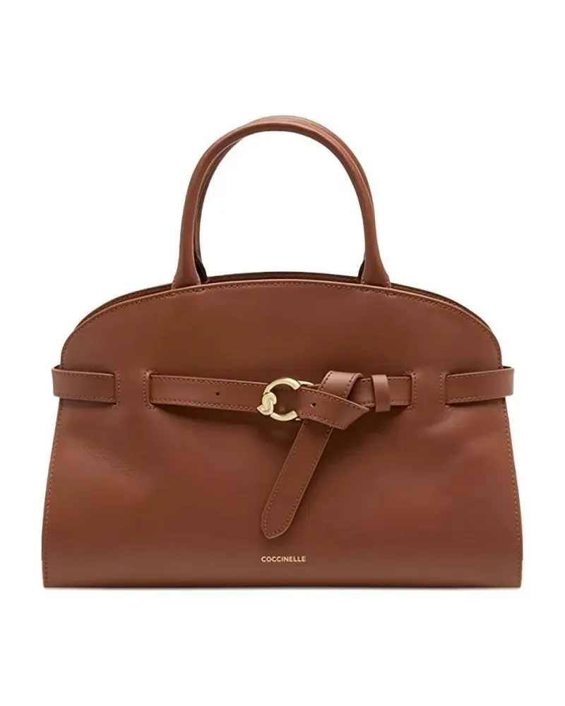 Coccinelle Crossbody Bags Structured Brown Leather Handbag With Belt Buckle braun Braun