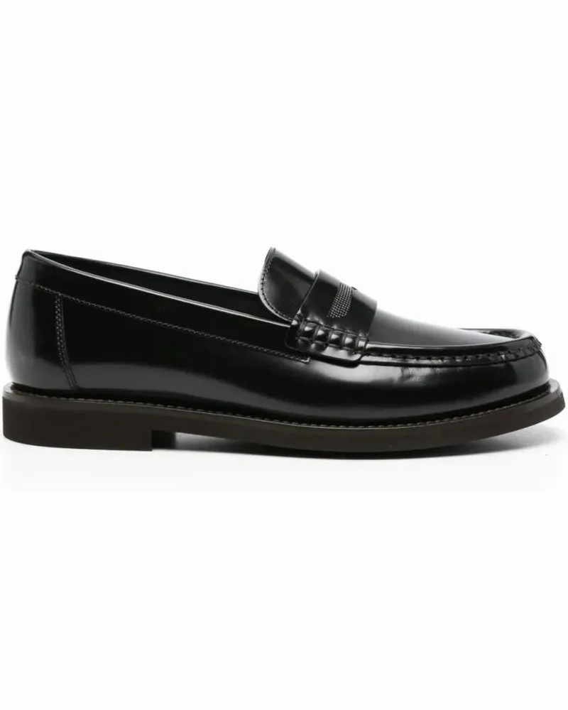 Brunello Cucinelli Polished Black Leather Loafers schwarz Schwarz