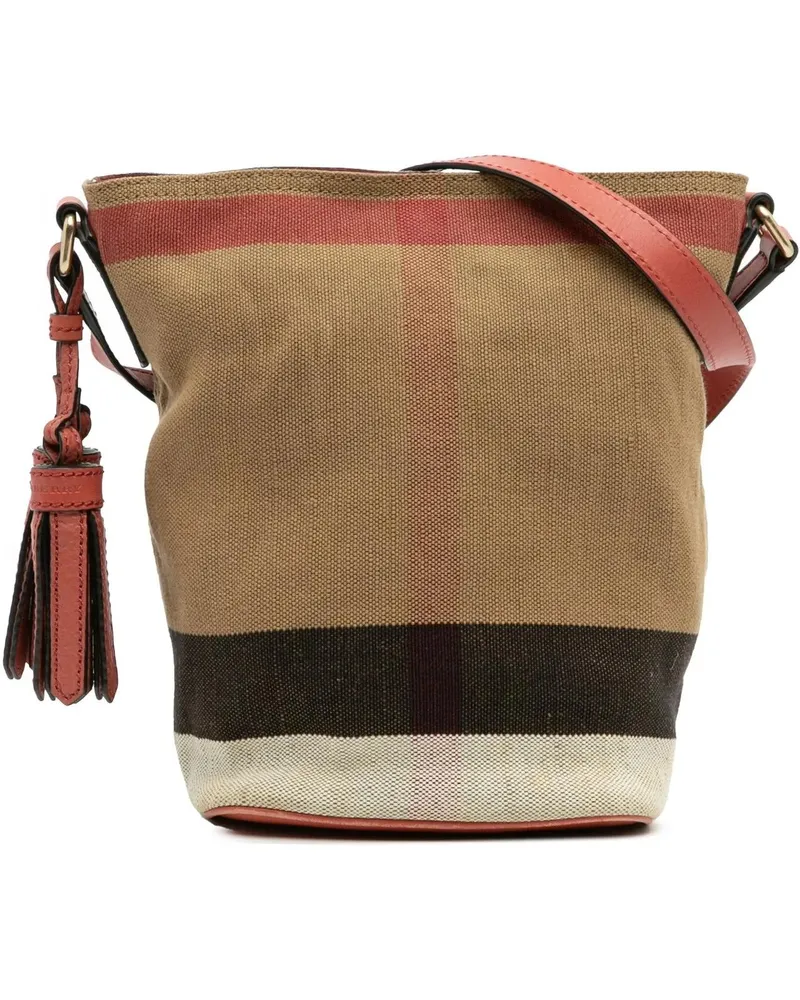 Burberry Hobo Bags Mini Mega Check Canvas Ashby Tassel Bucket Bag braun Braun
