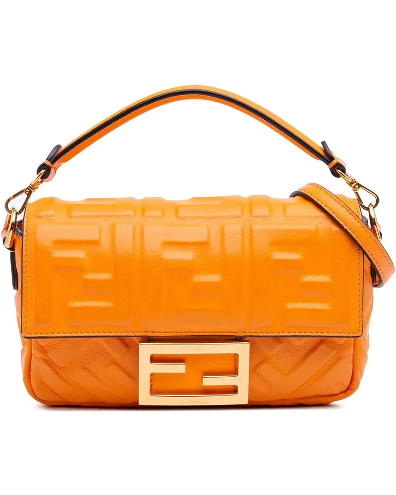 Fendi Hobo Bags Mini Zucca Embossed Leather Baguette Satchel orange Orange