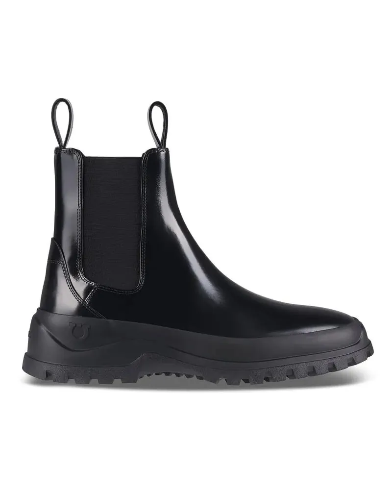 Ferragamo Stiefel Black Calf Leather Boots With Chunky Rubber Sole schwarz Schwarz