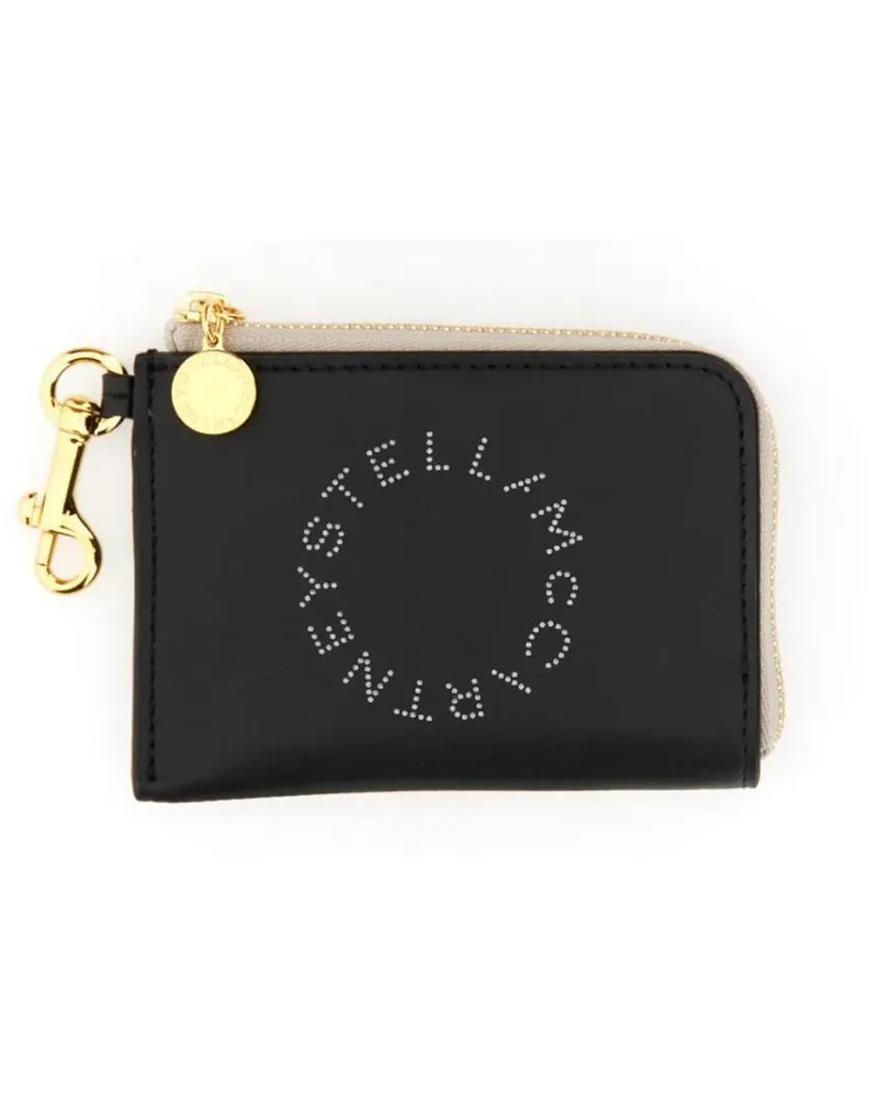 Stella McCartney Portemonnaie Compact Wallet With Perforated Logo And Zip Closur schwarz Schwarz