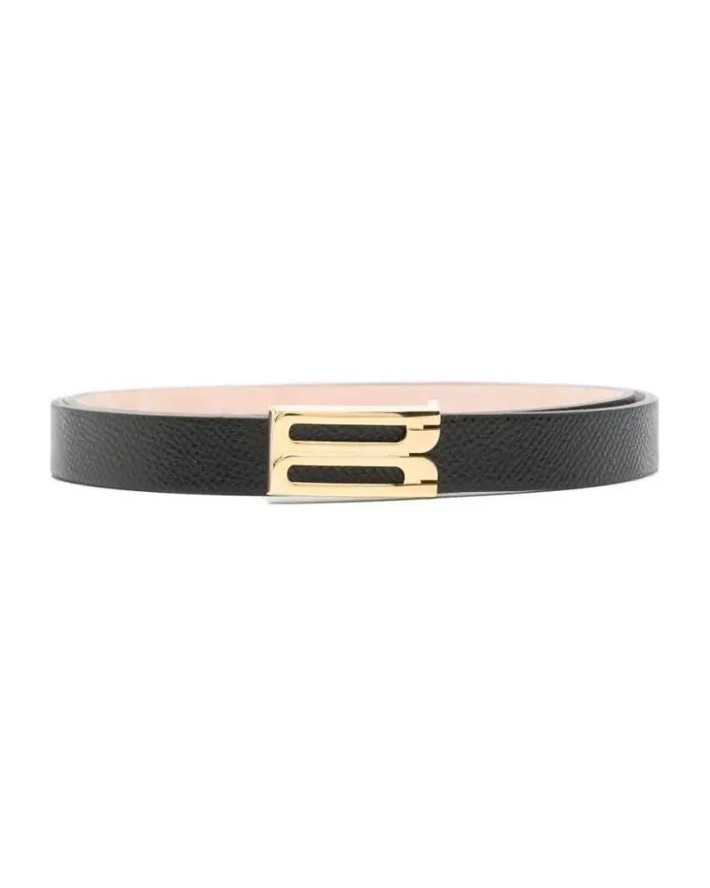 Victoria Beckham Gürtel Textured Black Belt With Gold-Tone Buckle schwarz Schwarz