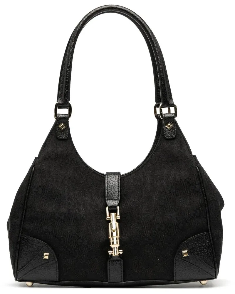 Gucci Hobo Bags GG Canvas Nailhead Jackie Bardot Shoulder Bag schwarz Schwarz