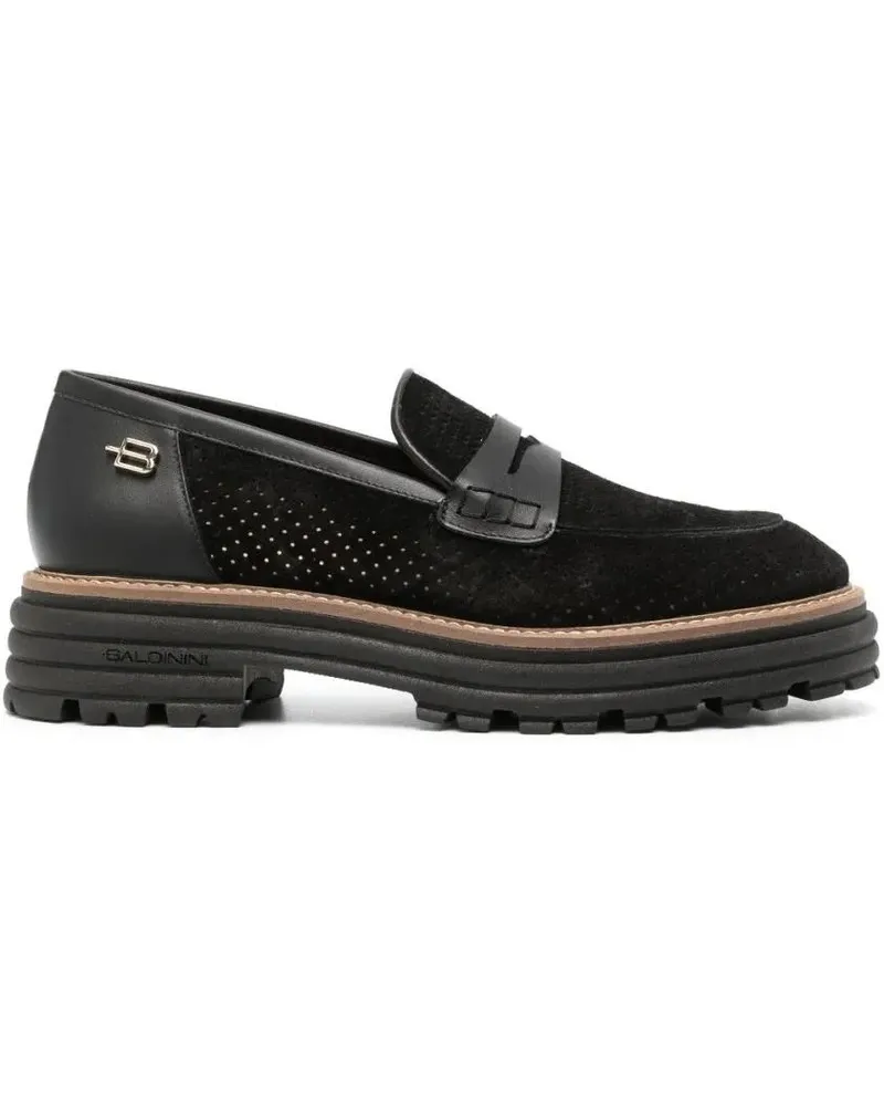 Baldinini Perforated Leather Loafers With Rubber Sole schwarz Schwarz