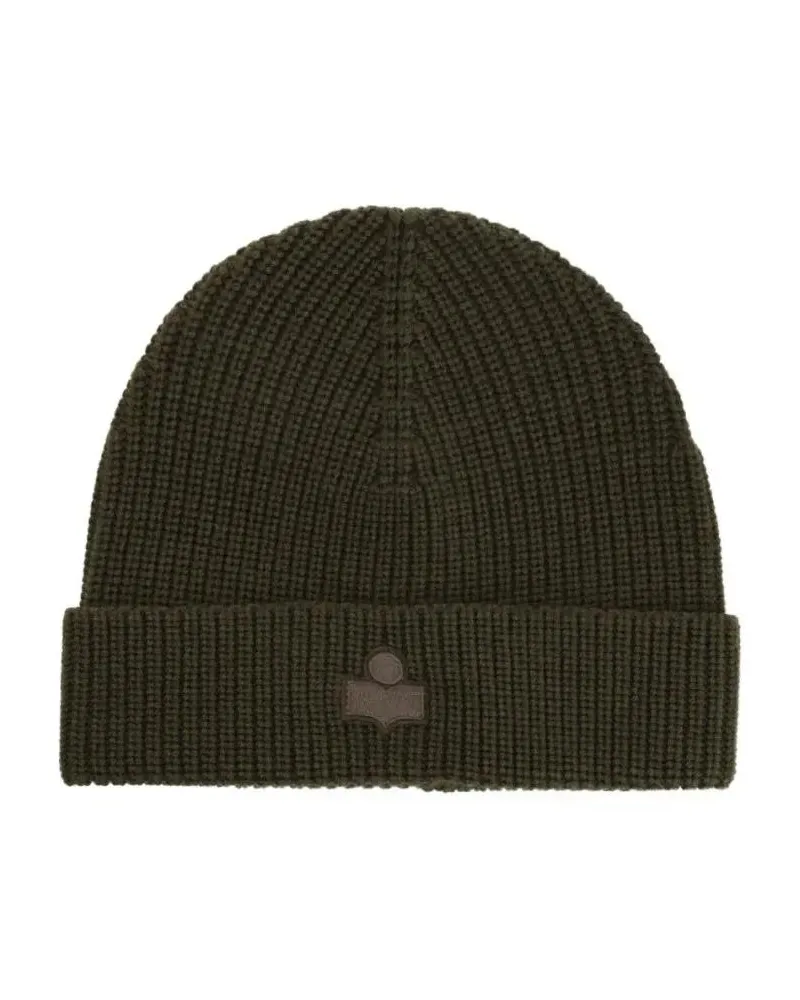 Isabel Marant Caps & Mützen Ribbed Logo Beanie grün Grün