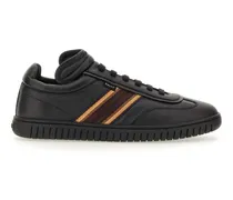 Low-Top Sneaker Black Leather Sneakers With Contrasting Stripes schwarz