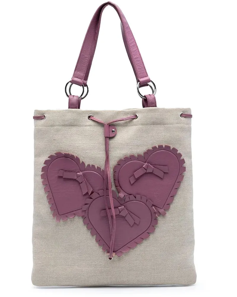 Saint Laurent Shopper Canvas Fringed Heart Applique Tote braun Braun
