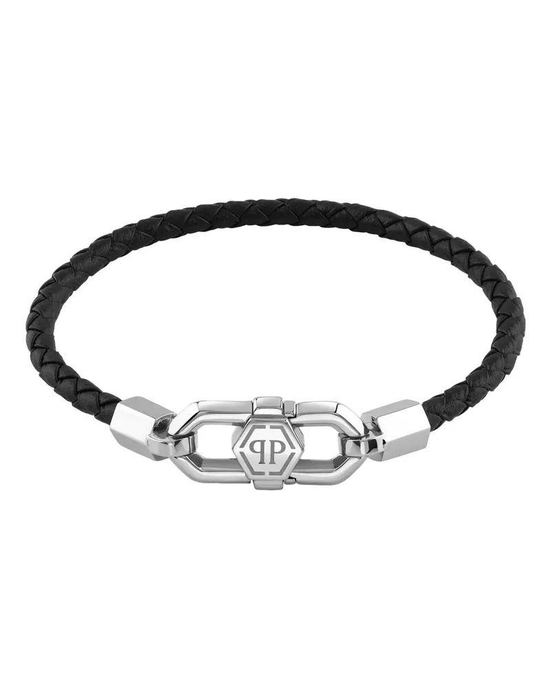 Philipp Plein Armbänder Leather Stainless Steel Bracelet Plein Edge black Schwarz