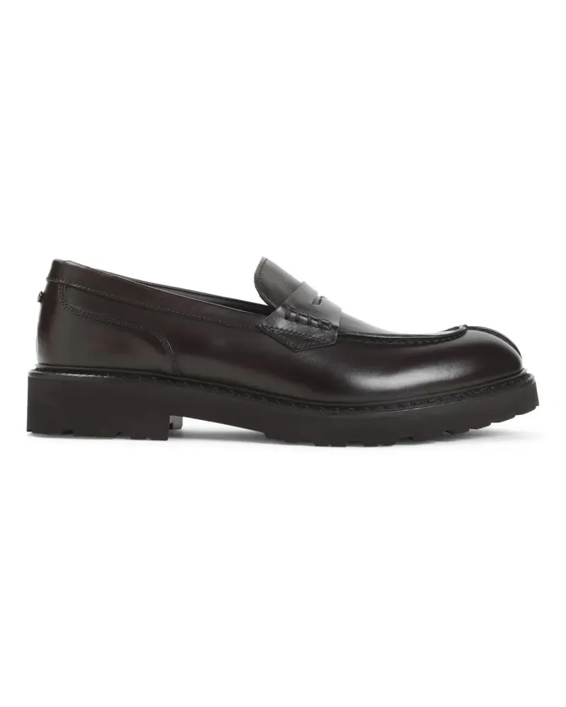 Canali Loafer Brown Leather Loafers With Penny Strap Detail schwarz Schwarz