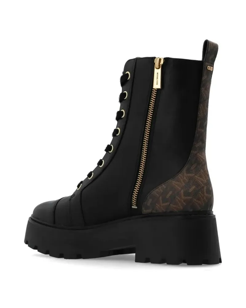 Michael Kors Stiefel Lace-Up Black Leather Ankle Boots With Gold Accent schwarz Schwarz