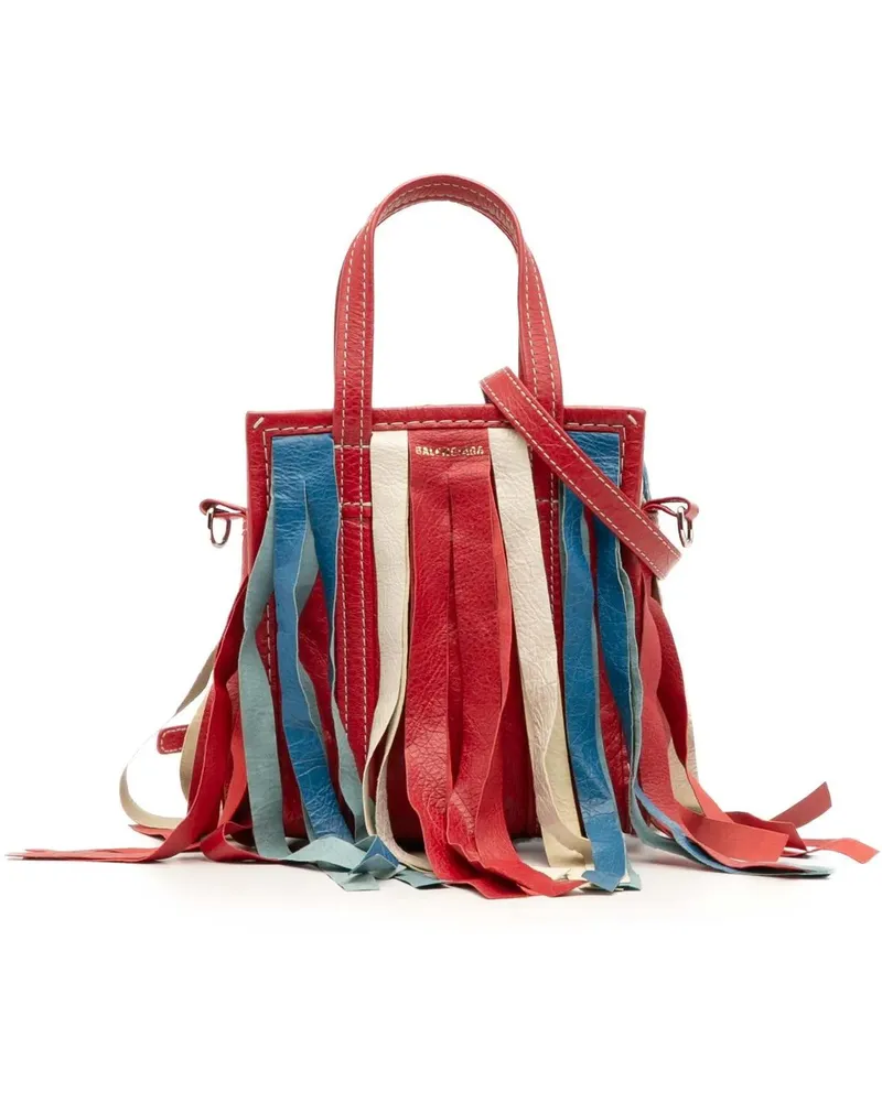 Balenciaga Hobo Bags XXS Lambskin Fringe Bazar Shopper Satchel rot Rot