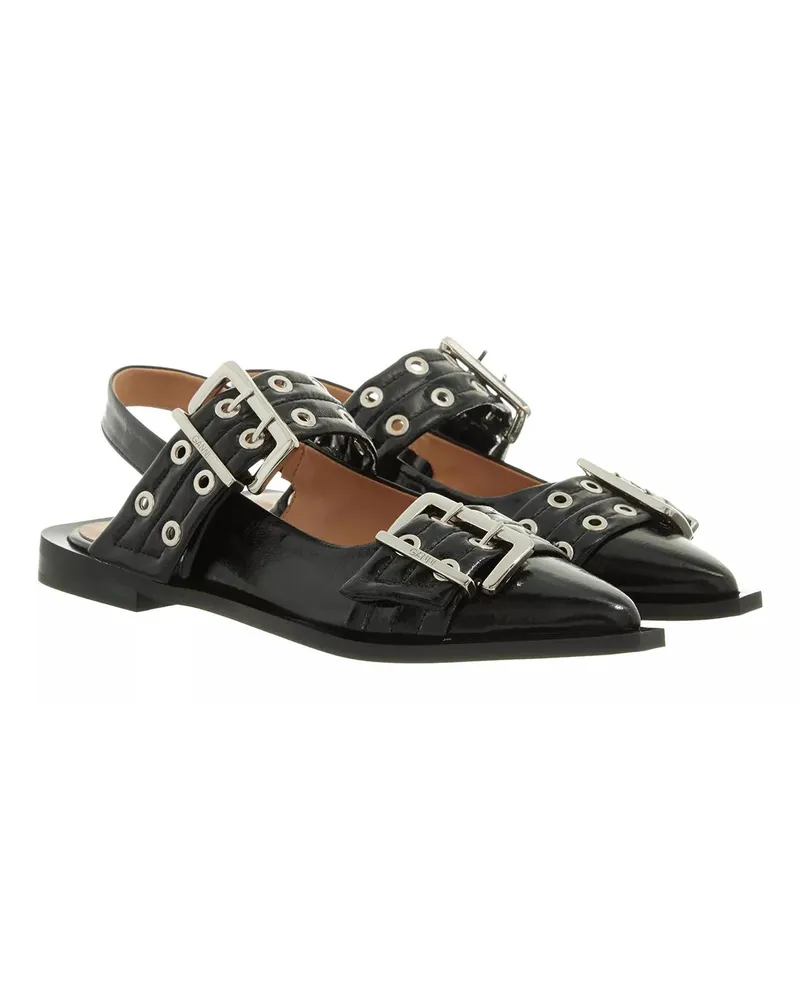 Ganni Loafer Chunky Buckle Ballerina Naplack schwarz Schwarz