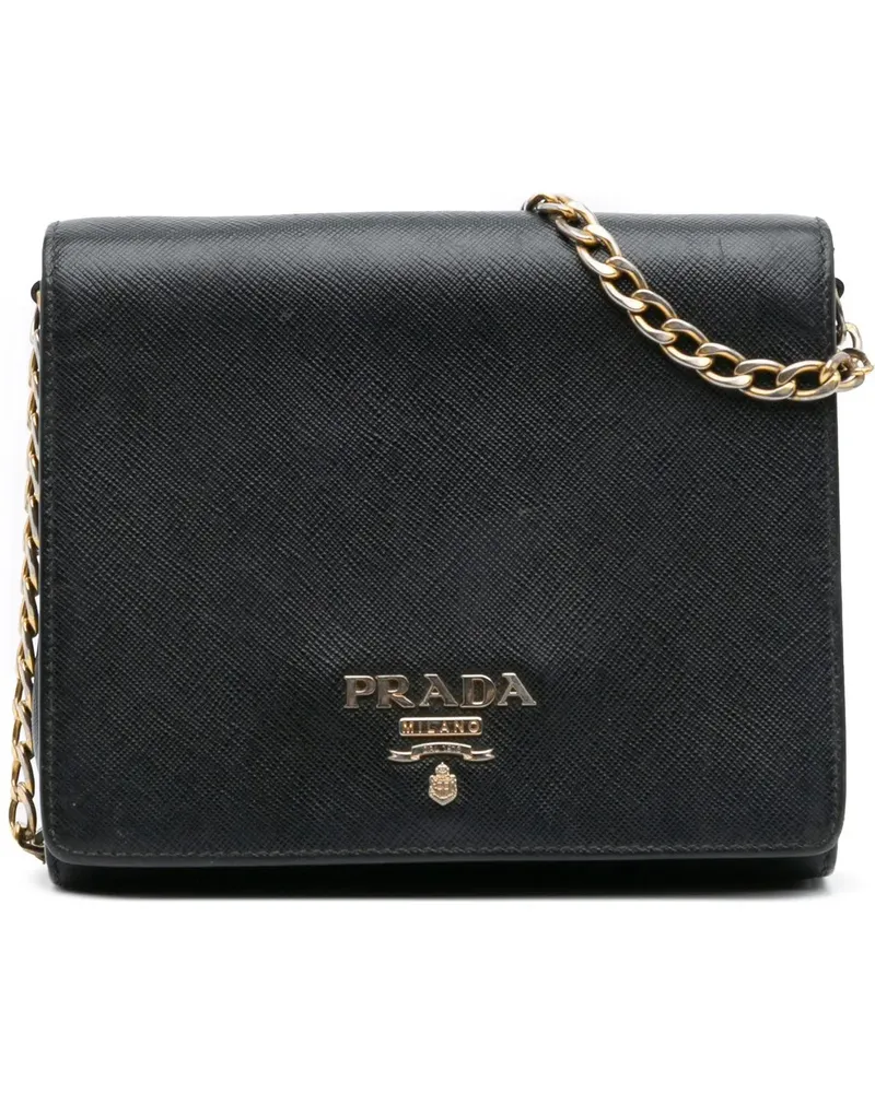 Prada Hobo Bags Saffiano Chain Crossbody schwarz Schwarz