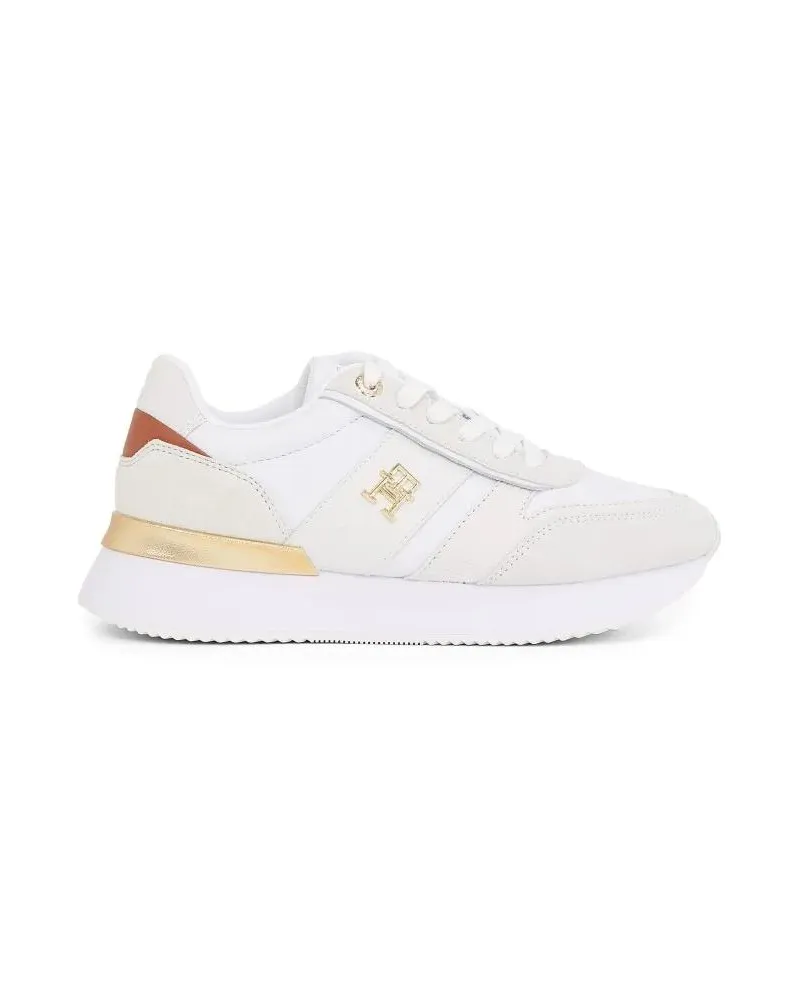 Tommy Hilfiger Low-Top Sneaker White Leather Sneakers With Suede Details And Gold weiß Weiß
