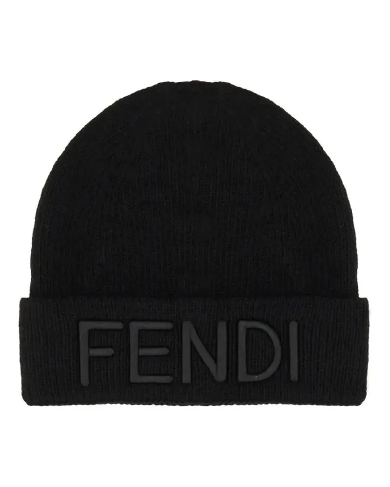 Fendi Caps & Mützen Ribbed Texture Woolen Hat schwarz Schwarz