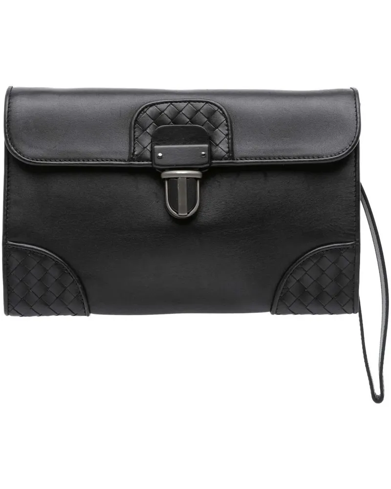 Bottega Veneta Clutches Intrecciato Trimmed Nappa Slide Lock Clutch schwarz Schwarz