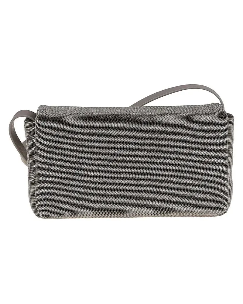 Brunello Cucinelli Hobo Bags Textured Leather Flap Bag With Monili Accents grau Grau