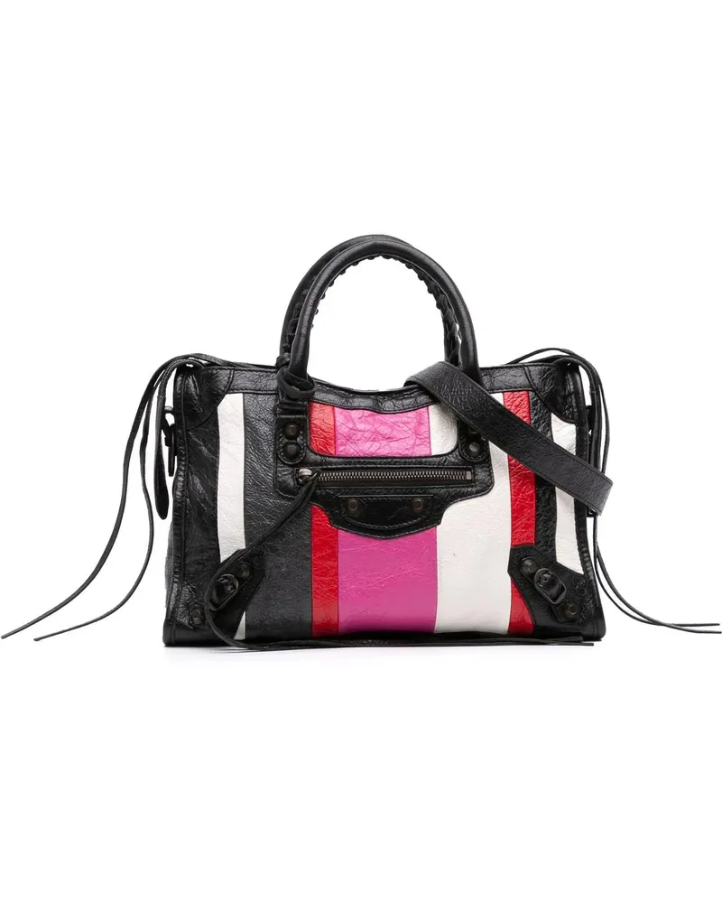 Balenciaga Hobo Bags Small Lambskin Motocross Striped Classic City Satc schwarz Schwarz