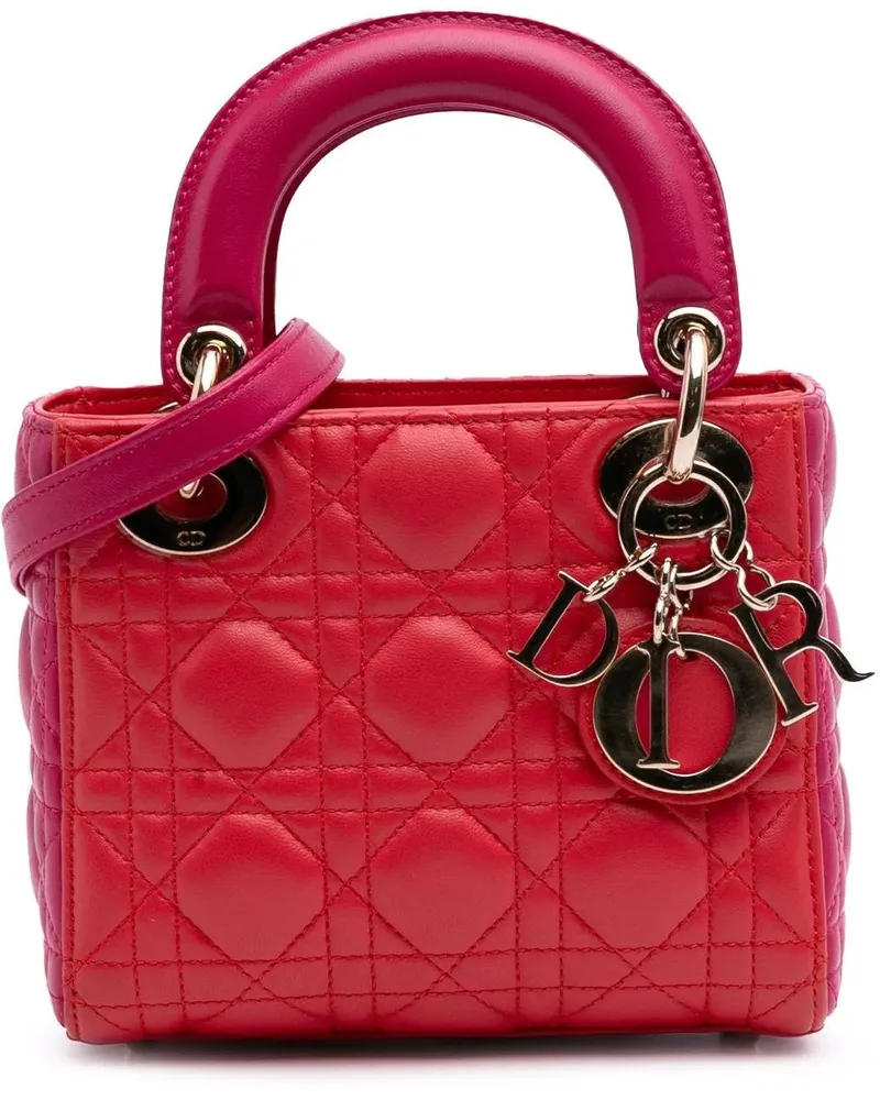 Dior Hobo Bags Mini Bicolor Lambskin Cannage Lady Dior rot Rot