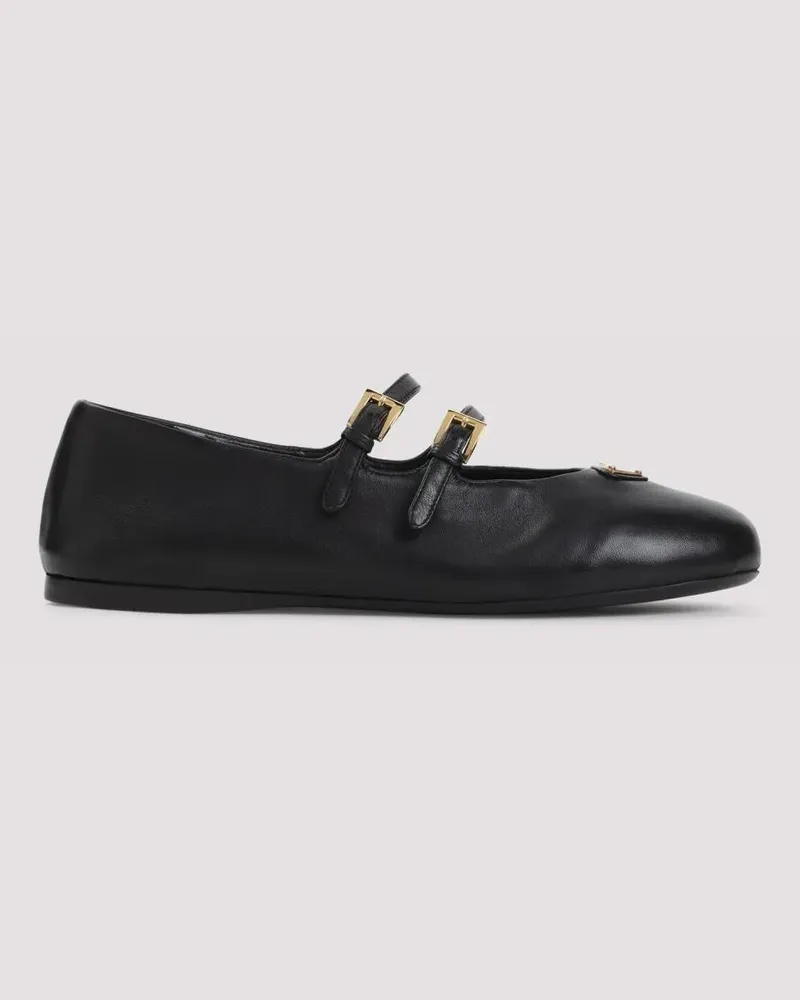 Prada Black Lamb Leather Ballerina schwarz Schwarz
