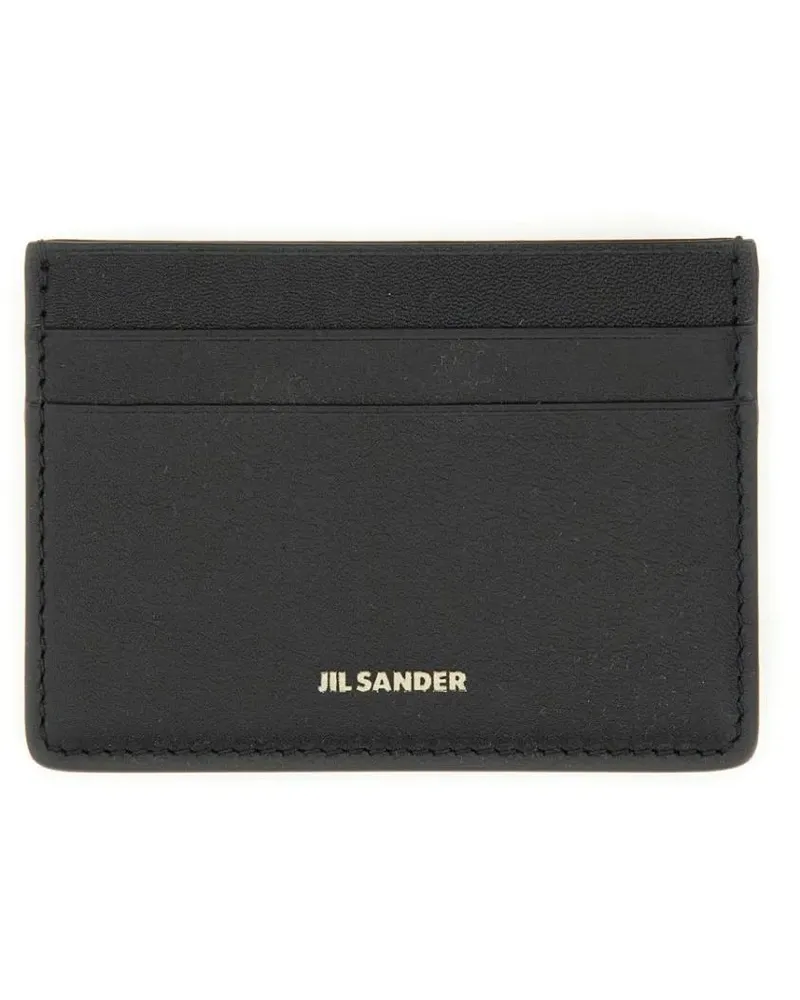 Jil Sander Portemonnaies Refined Black Card Holder With Embossed Logo schwarz Schwarz