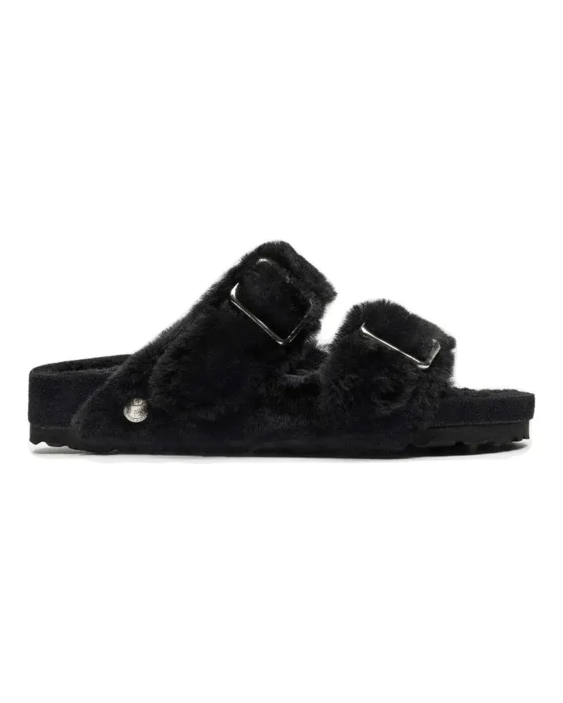 Birkenstock Sandalen Black Shearling Sandals With Oversized Buckles schwarz Schwarz