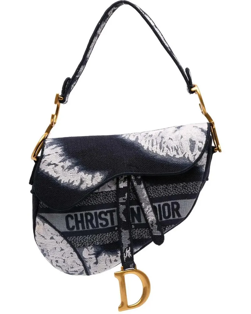 Dior Hobo Bags Canvas Embroidered Tie Dye Saddle Bag schwarz Schwarz
