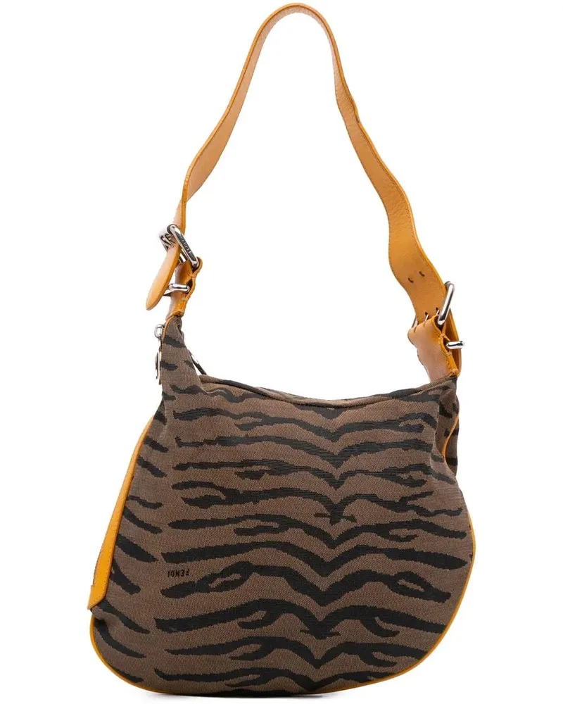 Fendi Hobo Bags Small Zebra Print Canvas Oyster Hobo braun Braun