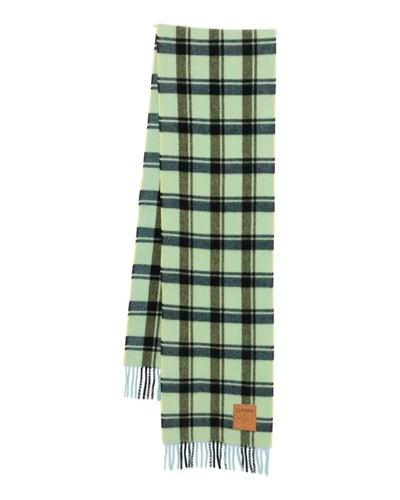 Ganni Tücher & Schals Plaid Wool Scarf With Fringed Edges grau Grau