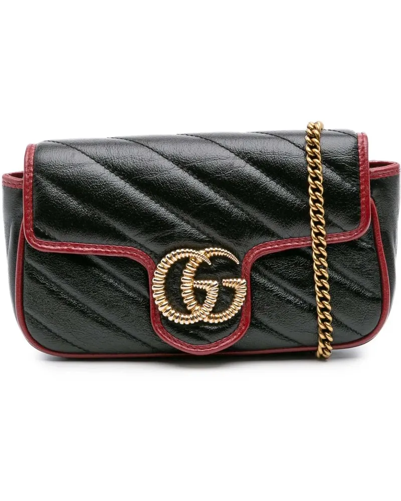 Gucci Hobo Bags Super Mini GG Marmont Matelasse Leather Torchon Fl schwarz Schwarz