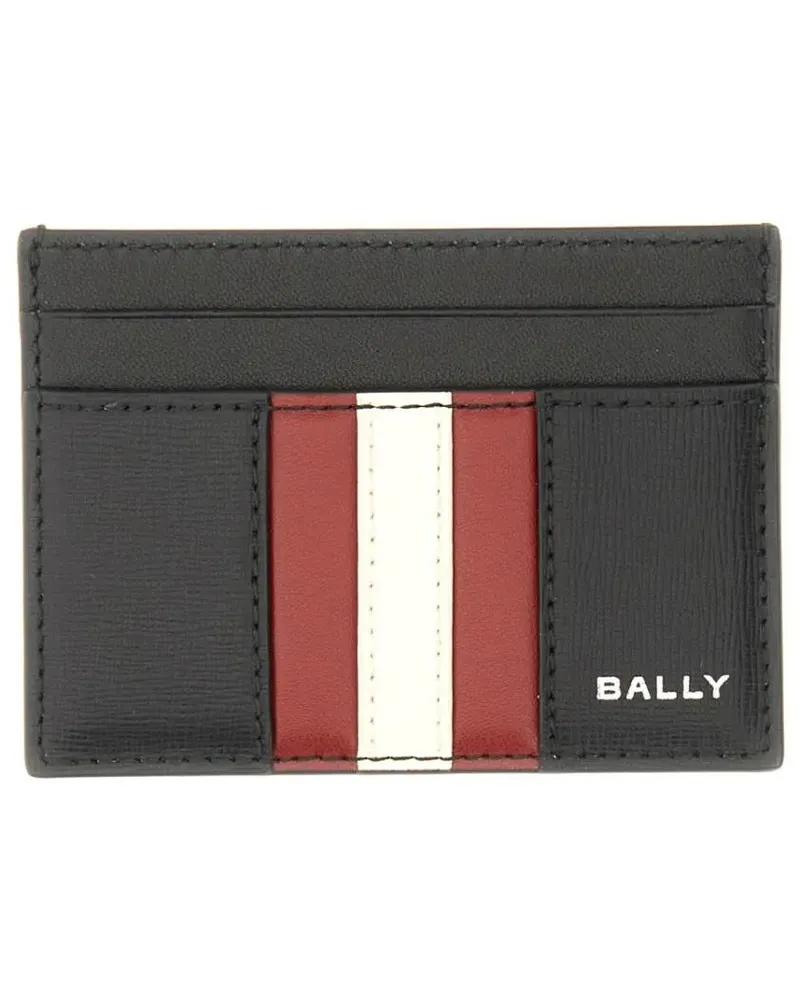 Bally Portemonnaies Textured Leather Card Holder schwarz Schwarz