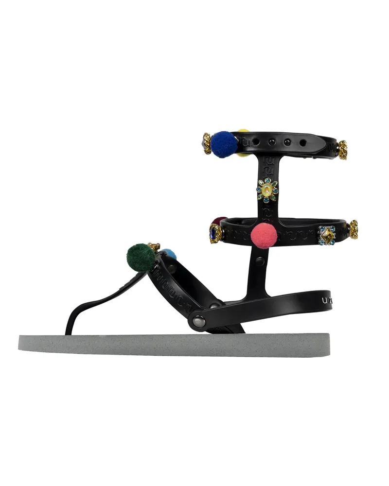 uzurii Slipper & Pantoletten Zehentrenner Mondriaan Colorful Black silberfarben 