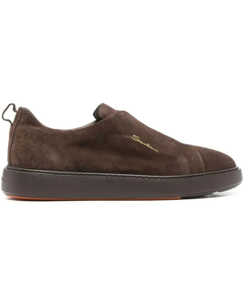 Santoni Low-Top Sneaker Coffee Brown Calf Suede Slip-On Sneakers braun Braun
