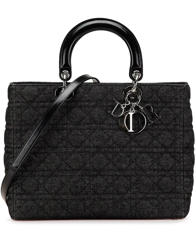 Dior Hobo Bags 2000 Large Denim Cannage Lady Dior schwarz Schwarz