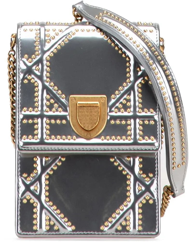 Dior Hobo Bags Metallic Studded Calfskin Vertical Diorama silberfarben Silber